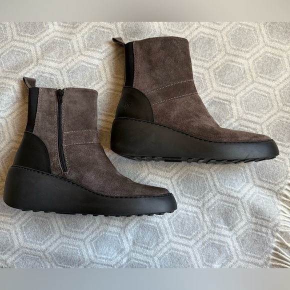 Fly London Doxe Anthracite | Black Suede Wedge Ankle Boots | Size 10 US 41 EU - Picture 2 of 15